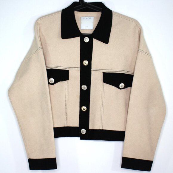 Sandro Womens 0 Topstitching Cropped Cardigan K554 - Picture 1 of 7